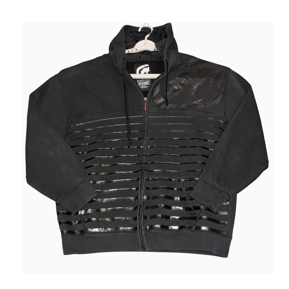 Y2K Ecko Unltd Mens 2XL Black Full‎ Zip Up Striped Hoodie Skater Baggy Hip Hop